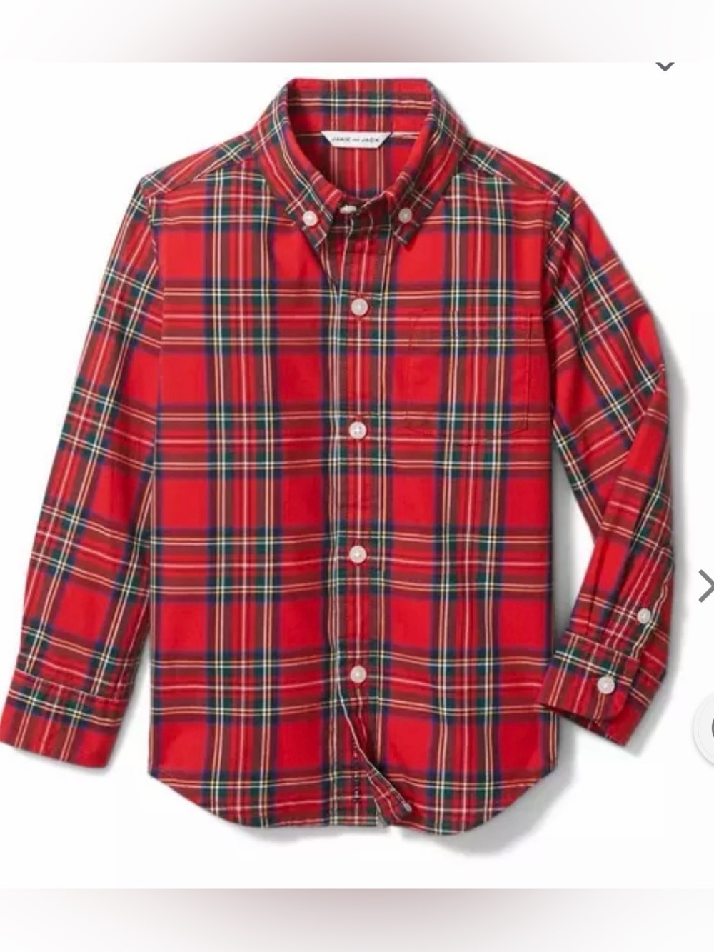 Janie and Jack Boys Red Plaid Poplin Long Sleeve Button Down Shirt, Size 4 - Picture 1 of 10